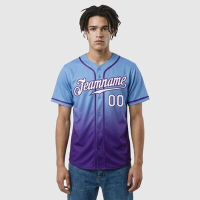 Custom Light Blue Fade Fashion Baseball Jersey – Personalized Name, Number, Logo & Bulk Orders