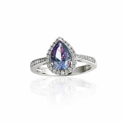 Jeulia Anillo de Alexanderita de Pera Halo con Montura de Canal en Plata Esterlina
