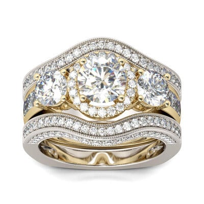 Jeulia Three Side Pave Round Cut Sterling Silver Ring Set