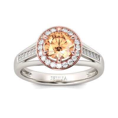 Jeulia Split Shank Halo Round Cut Sterling Silver Ring