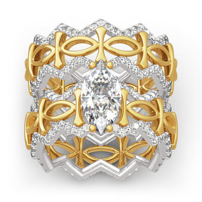 Jeulia "Be Your Queen" Two Tone Marquise Cut Sterling Silver Ring Set