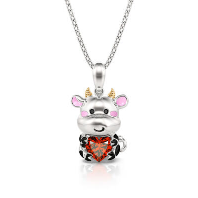 Jeulia Hug Me "Little Dairy Cow" Heart Cut Sterling Silver Necklace