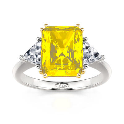 Jeulia Emerald Cut Three Stone Sterling Silver Ring