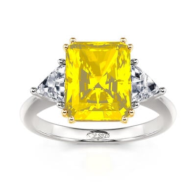 Jeulia Emerald Cut Three Stone Sterling Silver Ring