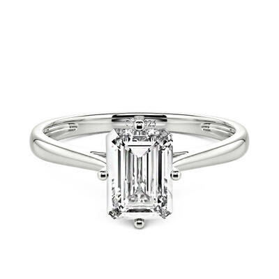 Jeulia Emerald Cut Solitaire Sterling Silver Engagement Ring
