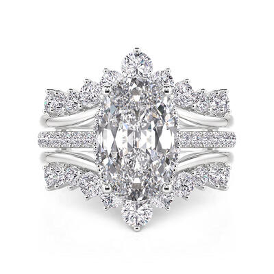 Jeulia Juego de Anillos Ovalados con Trenzas Incrustadas 2 Piezas