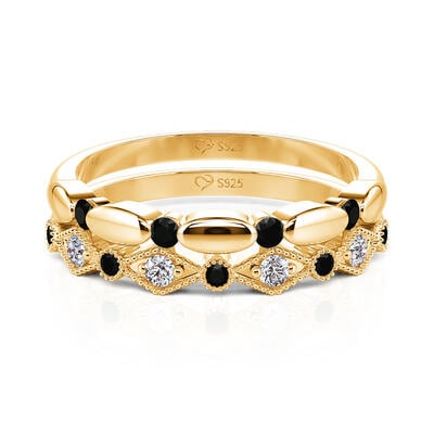 Jeulia Everyday Vintage Geometric Beaded Ring Set 2pcs