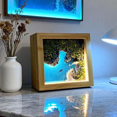 Lunar Tide Marine Resin Night Light, Bamboo Box Coastal Miniature Decor Gift