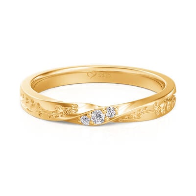 Jeulia Three Stone Women's Wedding Band With Engraved Vine