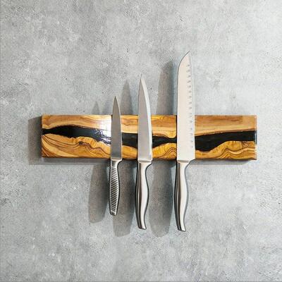 Artisanal Black Resin-Wooden Magnetic Knife Rack – Reslol Kitchen Organizer & Gift