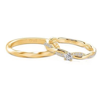 Jeulia "Love Entwined" Minimalist Twisted Gold Couple Ring Set