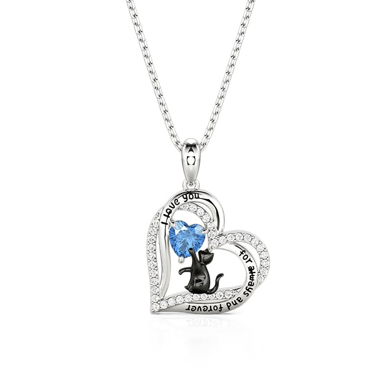 Jeulia Collar de Corazón con Gato Negro Grabado Personalizado con Piedra Natal