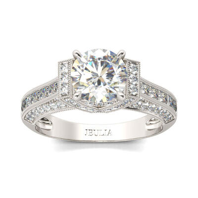 Jeulia Milgrain Round Cut Sterling Silver Ring