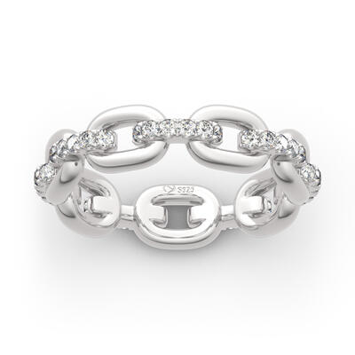 Jeulia Chain Link Round Cut Sterling Silver Women's Band