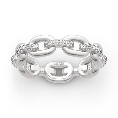 Jeulia Chain Link Round Cut Sterling Silver Women's Band