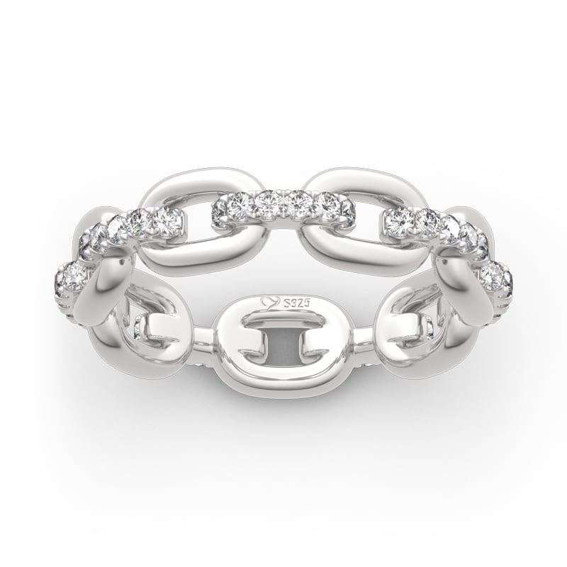 Jeulia Chain Link Round Cut Sterling Silver Women's Band