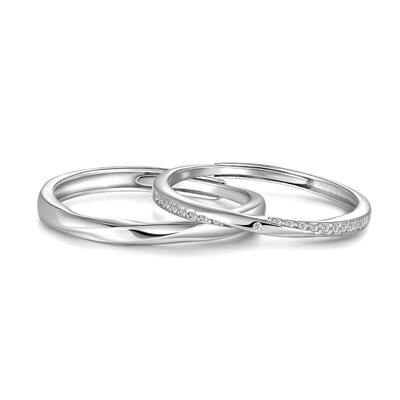 Jeulia Minimalist Twist Open Adjustable Couple Rings Set