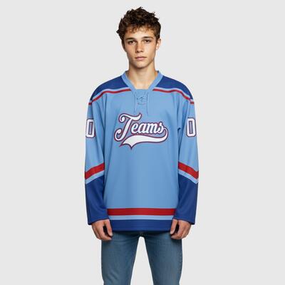 Custom Light Blue Hockey Lace Neck Mesh Club Jersey