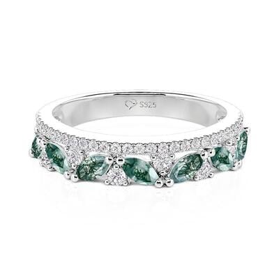 Jeulia Double Row Marquise Cut Moss Agate Ring for Women