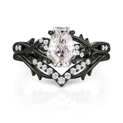 Jeulia Juego de Anillos Compromiso Espina Negra Corte Ataúd Dos Piezas