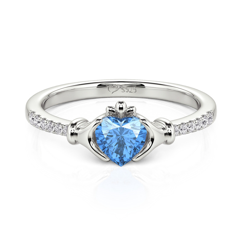Jeulia Personalisierter Claddagh Ring mit Herz-Geburtsstein aus Sterling Silber