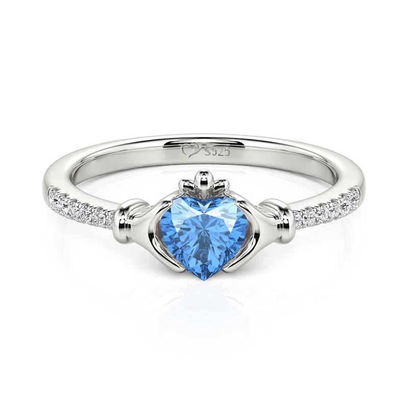 Jeulia Custom Heart Birthstone Claddagh Ring Sterling Silver