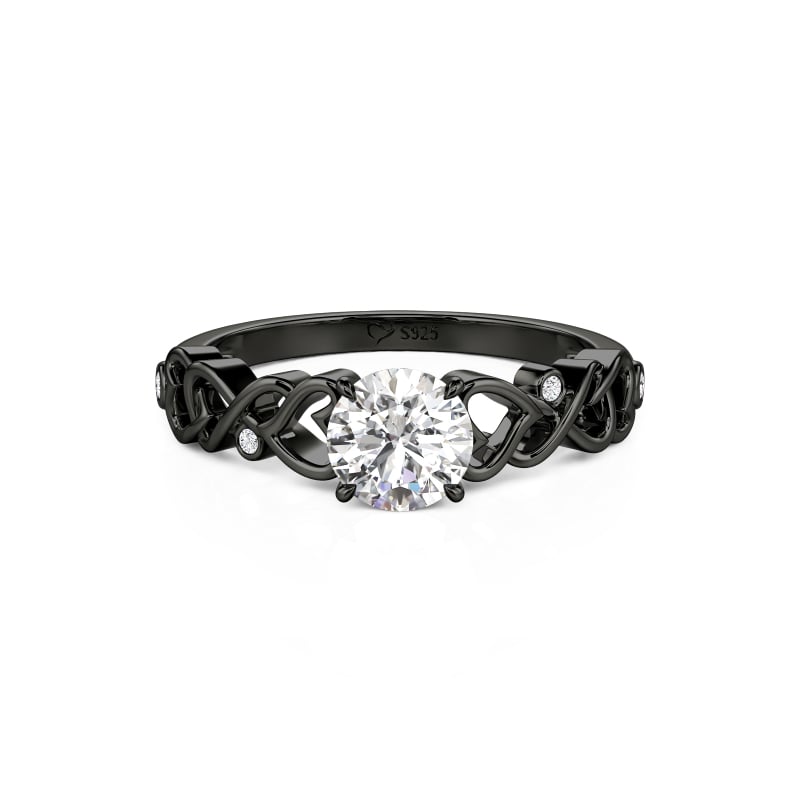 Jeulia Black Infinity Round Engagement Ring Sterling Silver
