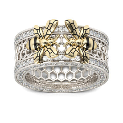 Jeulia Two Bee Honeycomb Sterling Silver Women's Band