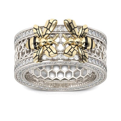 Jeulia Two Bee Honeycomb Sterling Silver Women's Band