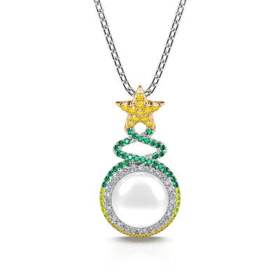 Jeulia "Christmas Tree" Cultured Pearl Sterling Silver Necklace