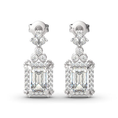 Jeulia Vintage Flower Halo Emerald Cut Sterling Silver Drop Earrings