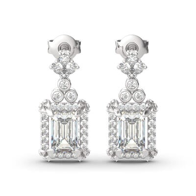 Jeulia Vintage Flower Halo Emerald Cut Sterling Silver Drop Earrings