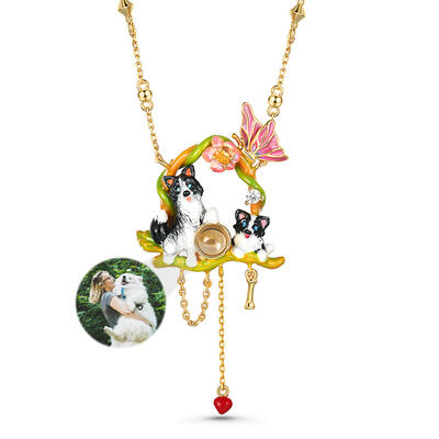 Jeulia Border Collie Design Personalized Photo Projection Sterling Silver Necklace