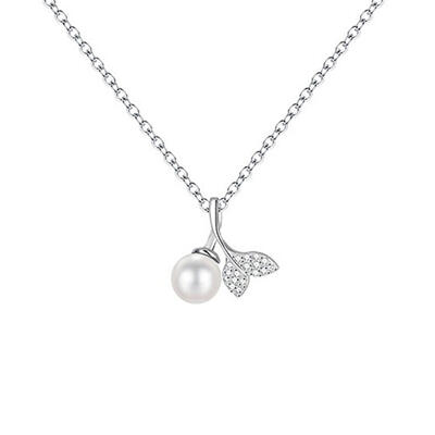 Jeulia "Siren's Secret" Fishtail Design White Pearl Sterling Silver Necklace