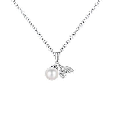 Jeulia "Siren's Secret" Fishtail Design White Pearl Sterling Silver Necklace