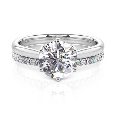 Jeulia Simple Flower Engagement Ring Set Sterling Silver