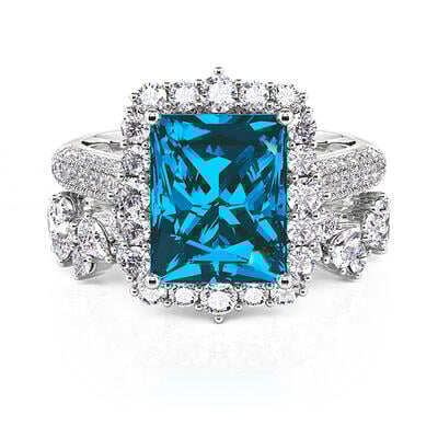 Jeulia Vintage Cubic Leaf Halo Aquamarine Ring Set