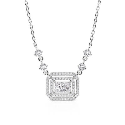 Jeulia Classic Double Halo Necklace Sterling Silver