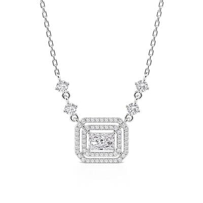 Jeulia Classic Double Halo Necklace Sterling Silver