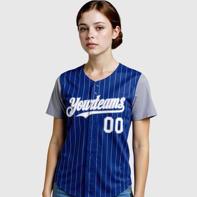 Custom Royal Gray Two Tone Pinstripe Baseball Jersey Personalized Logo and Number Ideal for Baseball Games Fan Gatherings and School Events