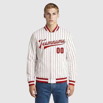 Custom White Pinstripe Full-Snap Varsity Jacket – Perfect for City Walks