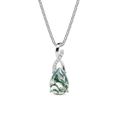 Jeulia Twist Pear Cut Moss Agate Necklace Sterling Silver