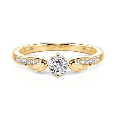 Jeulia Classic Gold Round Cut Gold Angel Wings Promise Ring