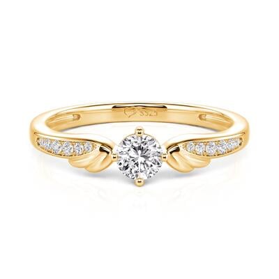 Jeulia Classic Gold Round Cut Gold Angel Wings Promise Ring