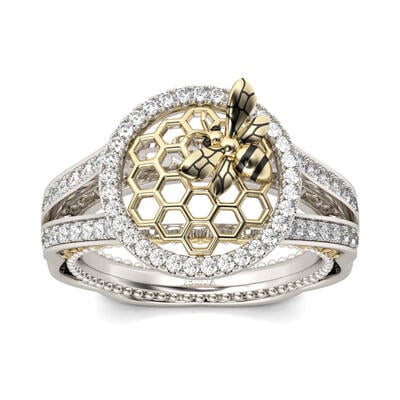 Jeulia Halo Honeycomb Sterling Silver Ring