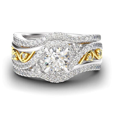 Jeulia Vintage Round Cut Sterling Silver Ring Set