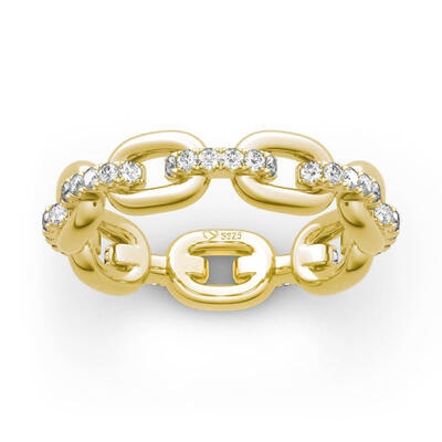 Jeulia Chain Link Round Cut Sterling Silver Women's Band