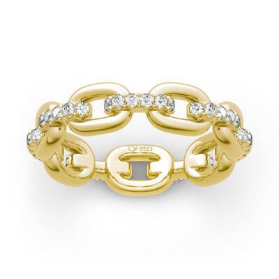 Jeulia Chain Link Round Cut Sterling Silver Women's Band