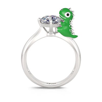 Jeulia Anillo Hug Me de Plata de Ley con Corte Redonda con Dinosaurio de Dibujos Animados