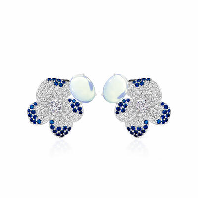 Jeulia Midsummer Night Pansy Moonstone Flower Stud Earrings